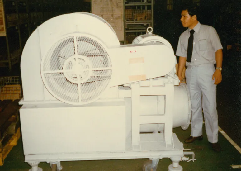 1978年 三菱電機(株)自動車メーカー向け自動車走行模擬テスト用大型ファン生産。