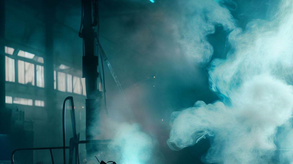 溶接ヒュームが蔓延する工場